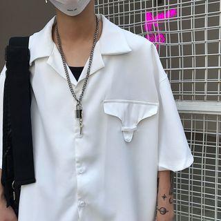 Elbow-sleeve Faux Pocket Shirt