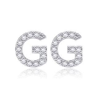 Simple Fashion Letter G Cubic Zircon Stud Earrings Silver - One Size
