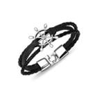 Fashion Personality Anchor Multi-layer Black Leather Bracelet Silver - One Size