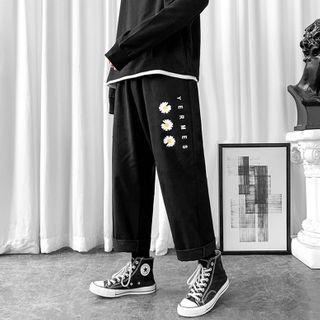 Cropped Floral Print Straight-fit Pants