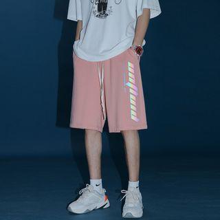 Printed Drawstring Straight-leg Sweatshorts