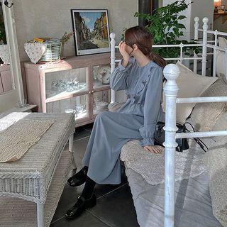 Sailor-collar Frill-trim Maxi Shirtwaist Dress