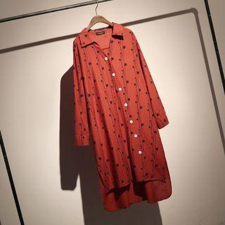 Printed Shirt Dress Brick Red - One Size