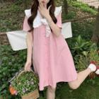 Short-sleeve Collared Dress Pink - One Size
