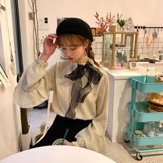 Bow Accent Flared-cuff Blouse / V-neck Blouse