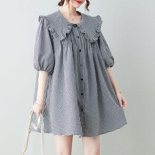 Gingham Mini A-line Dress Plaid - Black - One Size