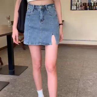 Slit Denim A-line Skort