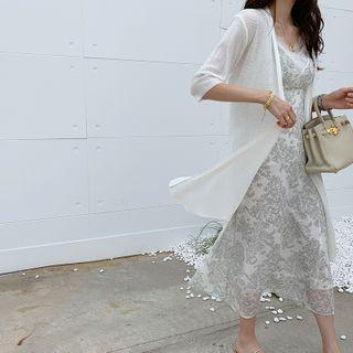 Linen Blend Knit Open Long Cardigan