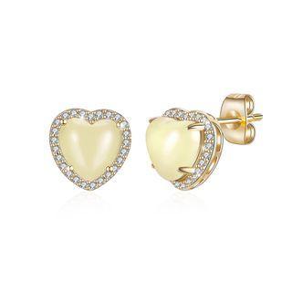 Simple Plated Champagne Gold Heart Stud Earrings With Austrian Element Crystal Champagne - One Size