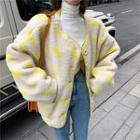Patterned Single-breasted Fleece Jacket Yellow - One Size