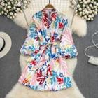 Floral Print Shirt Dress With Sash Floral - White - One Size