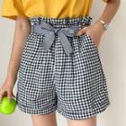 Check Bow-accent Loose-fit Shorts