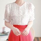 Frill-trim Heart-patterned Blouse