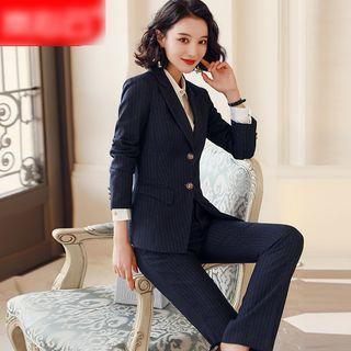 Single-breasted Blazer / Dress Pants / Pencil Skirt / Plain Shirt / Set