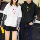 Couple Matching Smiley Embroidered Mock Two-piece Hoodie