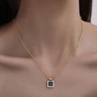Green Cz Pendant Lock Necklace Gold - One Size