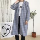 Plaid Open-front Long Jacket As Shown In Figure - One Size