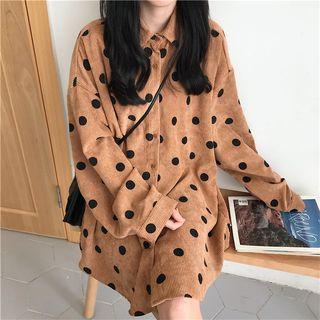 Dot Corduroy Long-sleeve Loose-fit Shirt