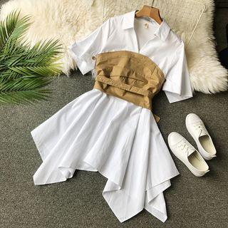 Corset Detail Short Sleeve Shirt Dress