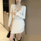 Plain Slim-fit Light Cardigan / Slim-fit Sleeveless Dress