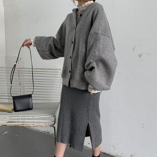 Long-sleeve Lace Top / Balloon-sleeve Cardigan