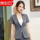 Pinstripe Short-sleeve Blazer/ Slim-fit Dress Pants/ Mini Pencil Skirt/ Camisole/ Set