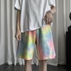 Elastic-waist Tie-dye Wide-leg Shorts