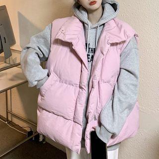 Stand-collar Oversized Plain Sleeveless Jacket