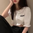 Collared Short-sleeve Ruffled Cropped Blouse