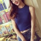 Crew-neck Cropped Knitted Vest