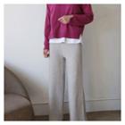 Wide-leg Herringbone Pants Gray - One Size