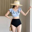 Set: Frill Trim Tankini Top + High-waist Bottom