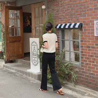 Band-waist Bootcut Pants Black - One Size