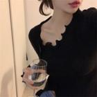 Plain Lettuce Edge Knit Top