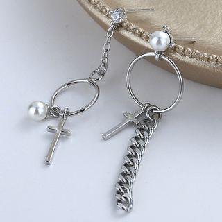 Cross Chained Asymmetrical Alloy Fringed Earring 1 Pair - Silver - One Size