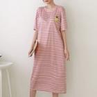 Fruit-printed Stripe Long T-shirt Dress