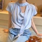 Short Sleeve Tie Neck Plain Shirt