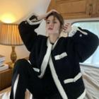 Two Tone Button-up Coat Black - One Size