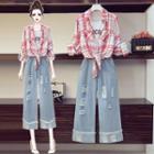 Plaid Shirt / Wide Leg Jeans / Set