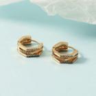 Rhinestone Hoop Earring 1 Pair - Ear Stund - Rhinestone - Gold - One Size