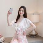 Open Front Short-sleeve Cropped Chiffon Jacket