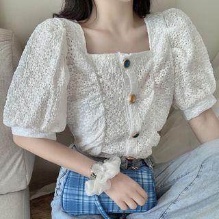 Short-sleeve Embellished Lace Top