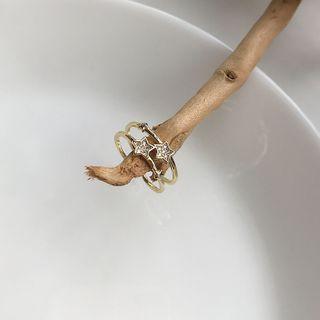 Star Rhinestone Layered Sterling Silver Open Ring K710 - Gold - One Size