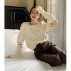 Square-neck Plain Sweater Off-white - One Size