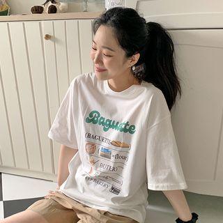 Baguette Letter Print T-shirt