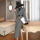 Double-breasted Houndstooth Wool Coat With Belt