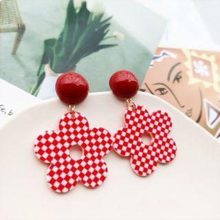 Check Flower Resin Dangle Earring