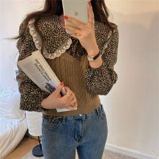 Peter Pan Floral Print Blouse As Shown In Figure - One Size