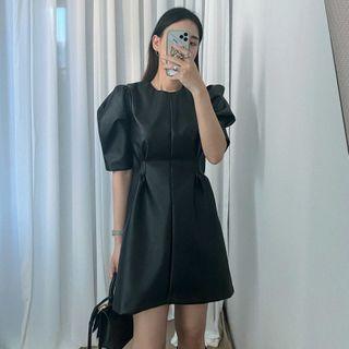Short-sleeve Faux Leather Mini Dress