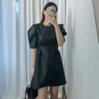 Short-sleeve Faux Leather Mini Dress